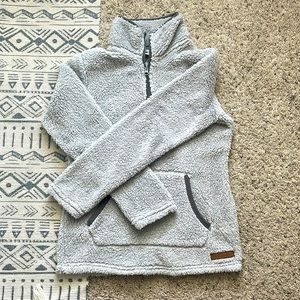 Bass pro shop grey fuzzy sip up sweater